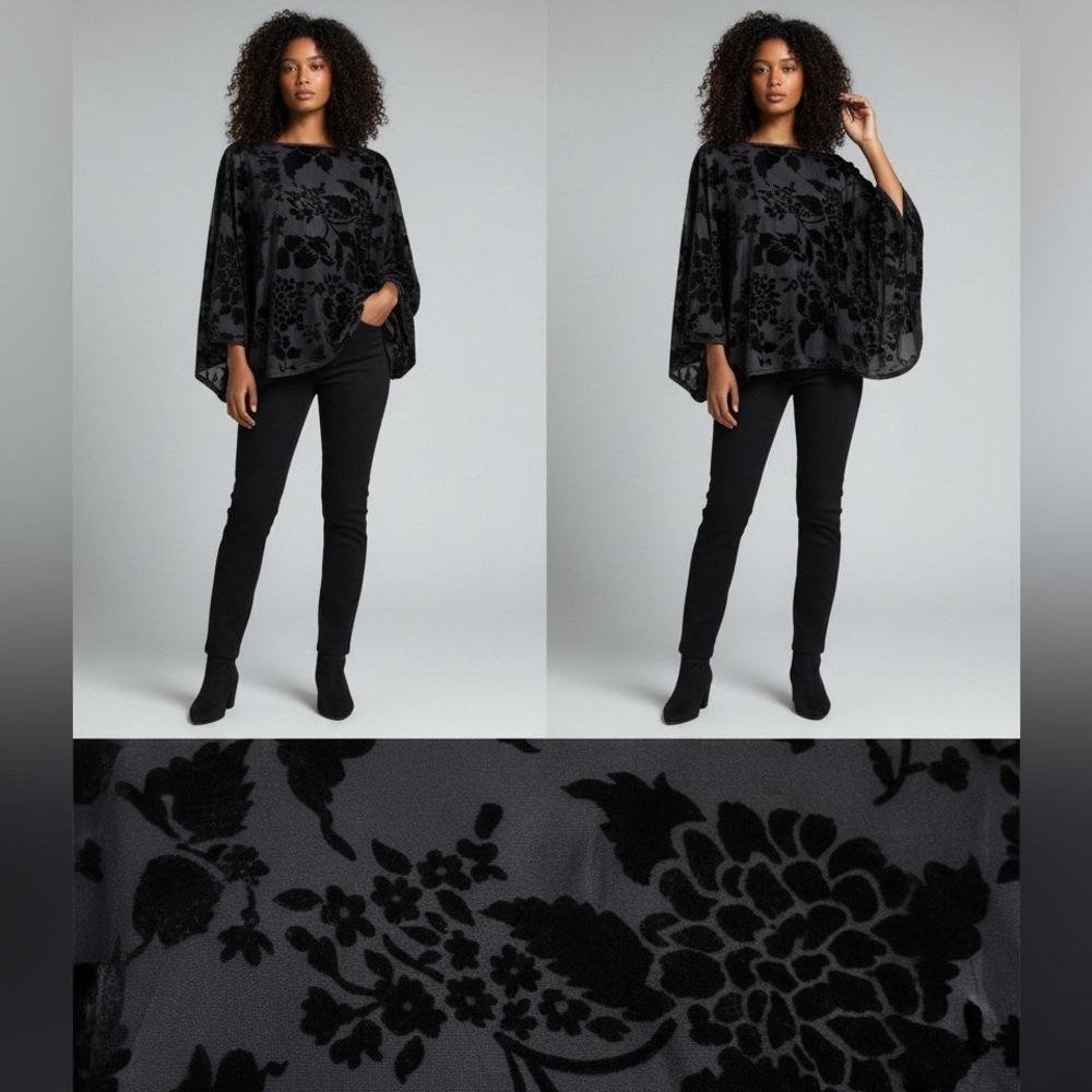 Basically Me Black Velvet Burnout Batwing Top Women’s S/M Oversized Blouse USA